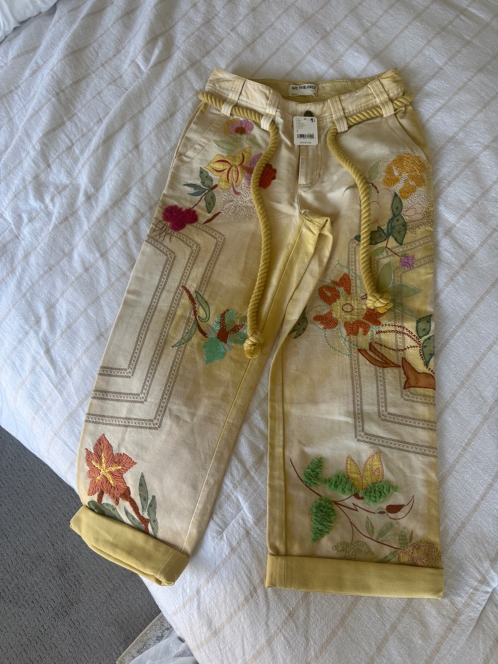 Free People Cream Floral Cropped Embroidered Pants - Picture 13 of 14
